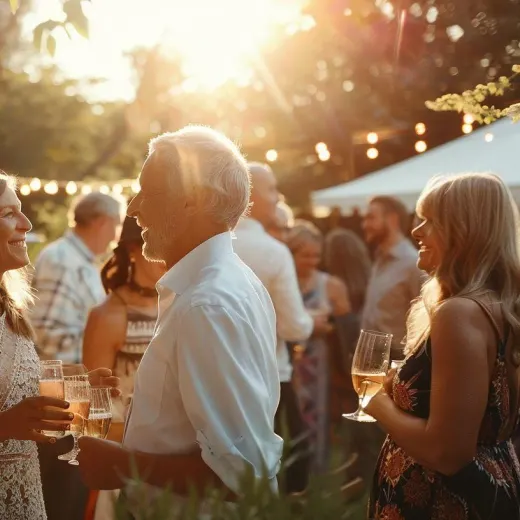 Une célébration en extérieur à l'heure dorée.